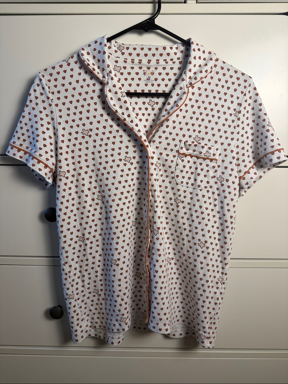 Roller Rabbit Brown and White Texas Heart Patterned Short-Sleeve Pajama Shirt